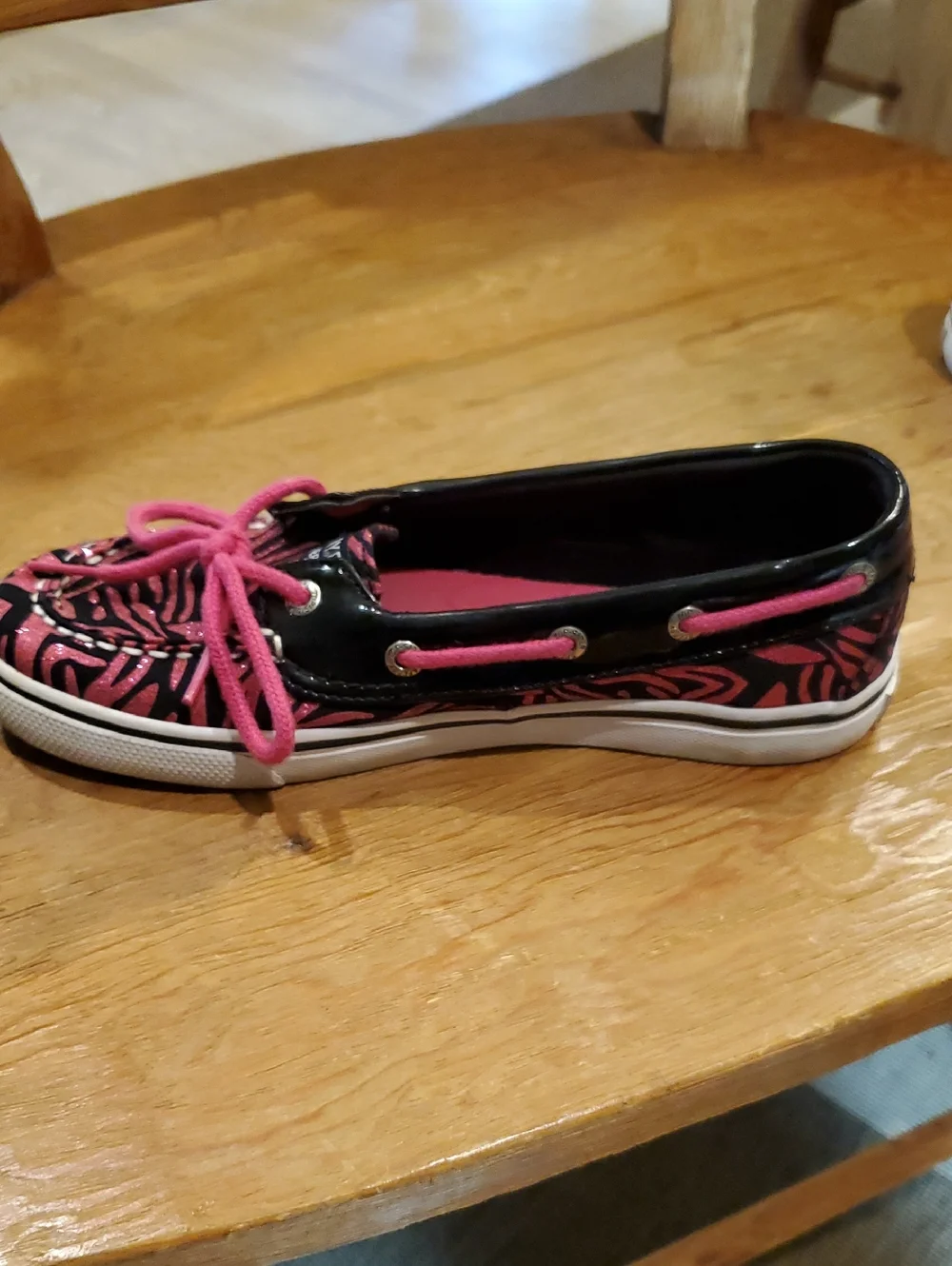 Girl's Size 3 Sperry Sparkly Black and Hot Pink Zebra Boat Shoes